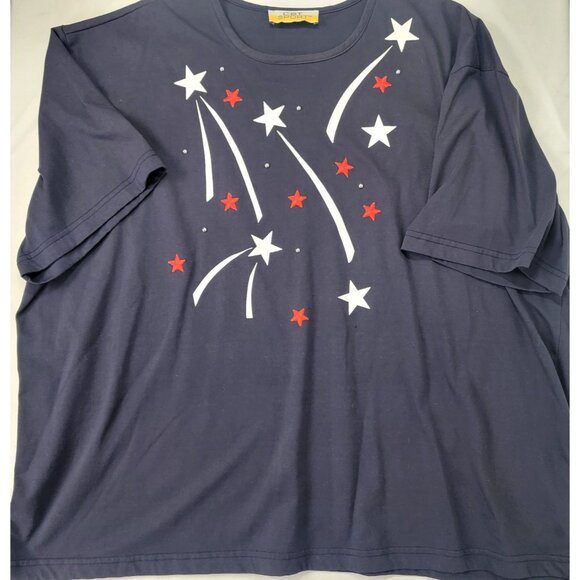 CST Sport Women's Short Sleeve Shirt Top Navy Blue White Red Stars Patriotic 3X - Picture 1 of 6